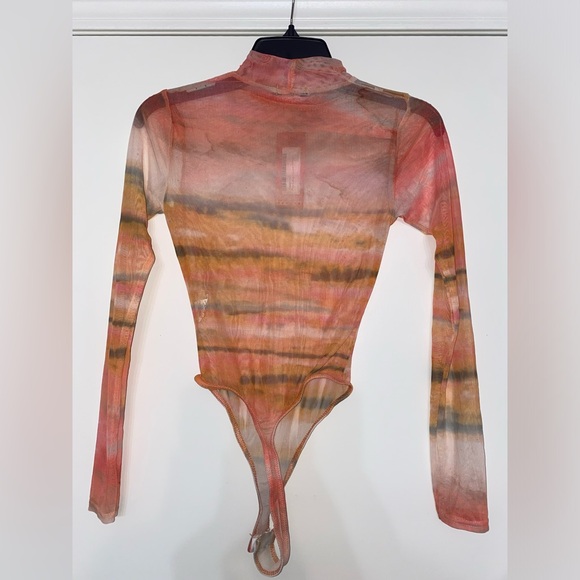 Orange Mesh High Neck Contrast Seam Bodysuit - Picture 6 of 6